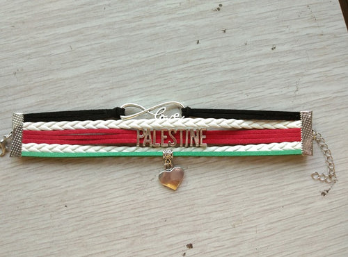 Drop Shipping Infinity Love Palestine Country Bracelet & Bangles Leather Heart Charm Braided Bracelet Jewelry Gift For Women Men